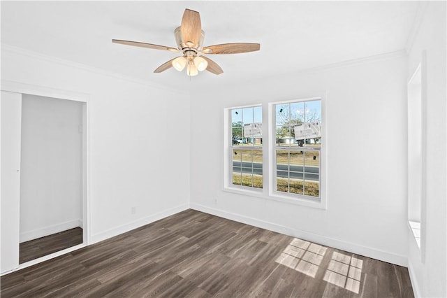 1113 Annapolis Dr, Corpus Christi, TX 78404 - spare room with crown molding, dark wood-style floors, baseboards, and a ceiling fan