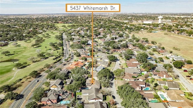 aerial view featuring a residential view and golf course view