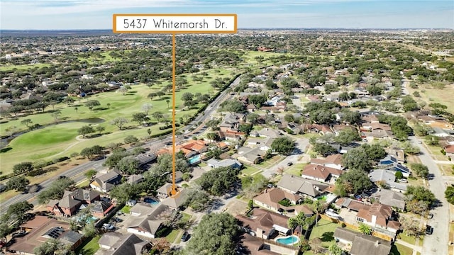 bird's eye view featuring a residential view and view of golf course