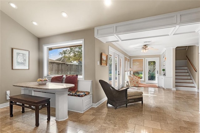 entrance foyer with recessed lighting, baseboards, and stairs