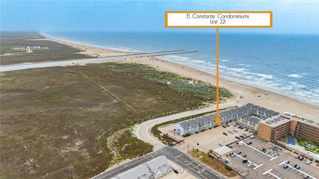 aerial view featuring a beach view and a water view