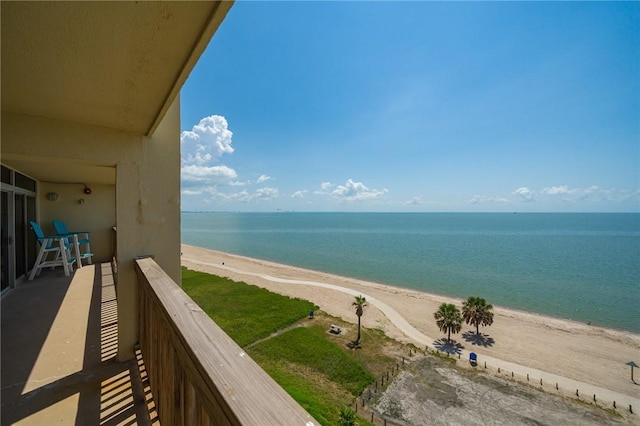 property view of water featuring a beach view