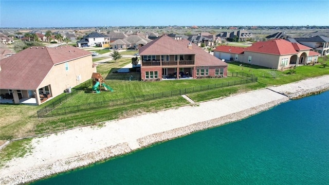 aerial view with a water view