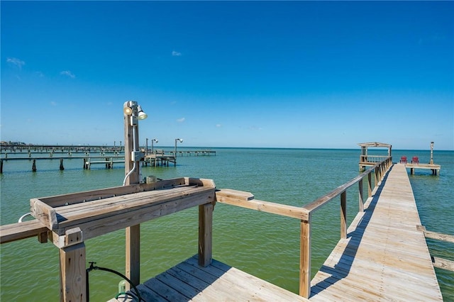 dock area with a water view