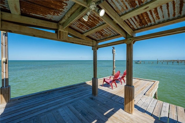 dock area with a water view