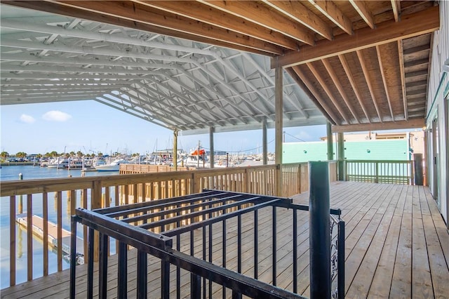 deck featuring a water view