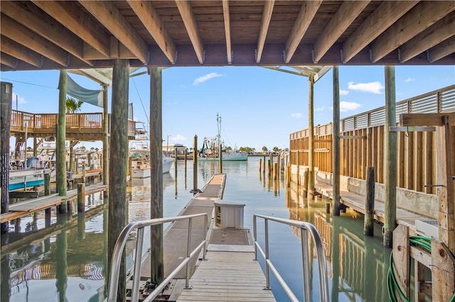 dock area with a water view