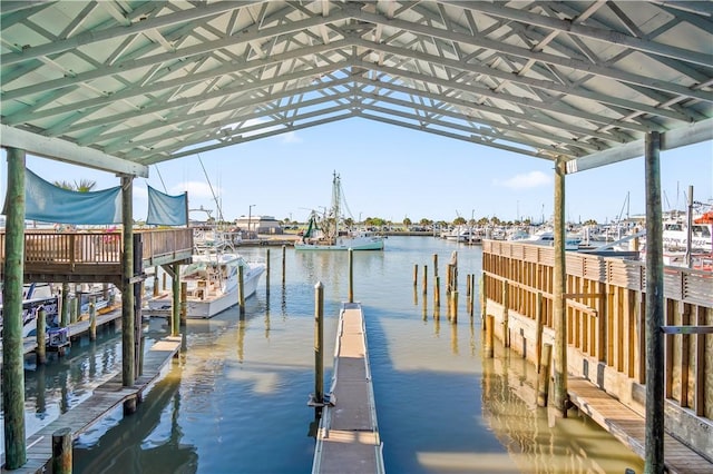 view of dock with a water view