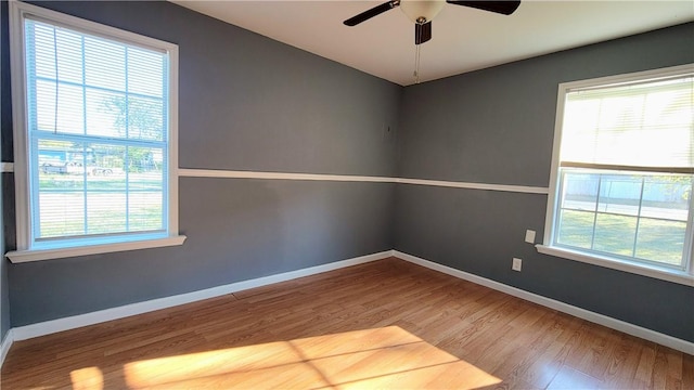 unfurnished room with wood-type flooring and ceiling fan