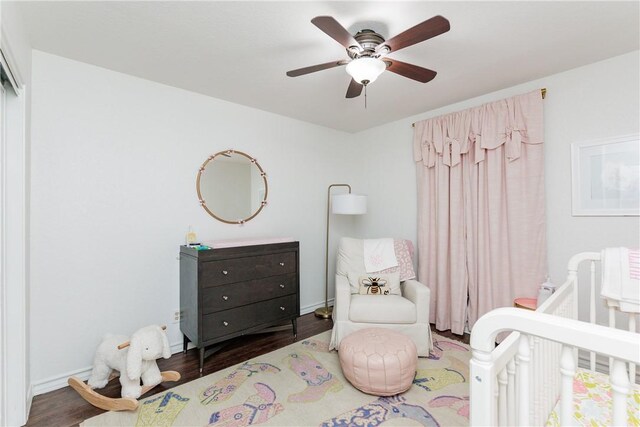 14605 Reagan Dr, Corpus Christi, TX 78410 - bedroom with wood finished floors, ceiling fan, and baseboards