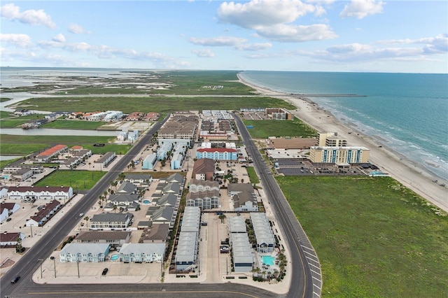 aerial view featuring a beach view and a water view