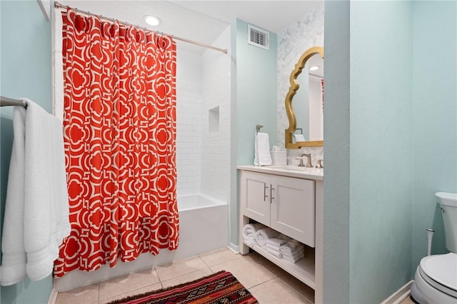 5 Bimini Dr, Rockport, TX 78382 - bathroom featuring tile patterned flooring, visible vents, toilet, shower / bath combo, and vanity