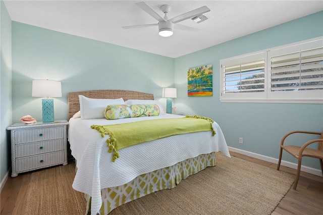5 Bimini Dr, Rockport, TX 78382 - bedroom featuring ceiling fan, wood finished floors, visible vents, and baseboards