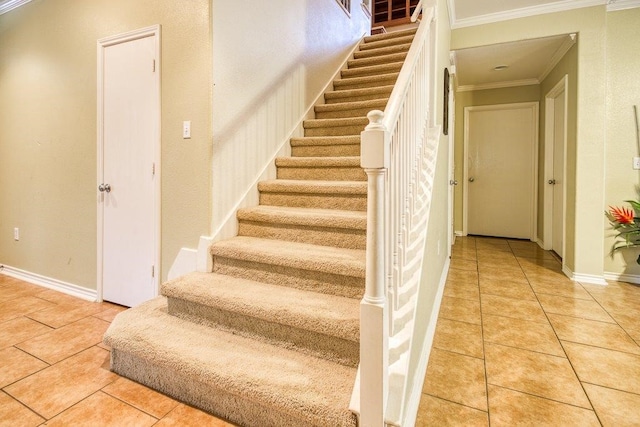 7009 Tocken Ct, Corpus Christi, TX 78414 - stairs featuring tile patterned floors and crown molding