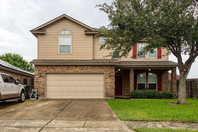 7009 Tocken Ct, Corpus Christi, TX 78414 - view of front of home with a garage, driveway, a shingled roof, and brick siding