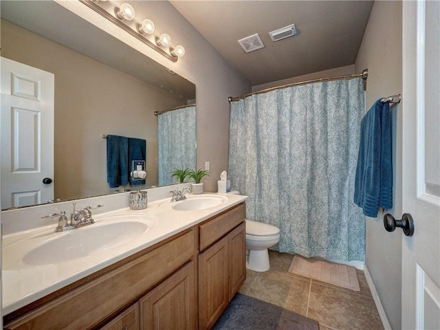 full bathroom with toilet, visible vents, and a sink