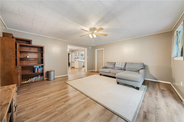 living room featuring ceiling fan and hardwood / wood-style floors