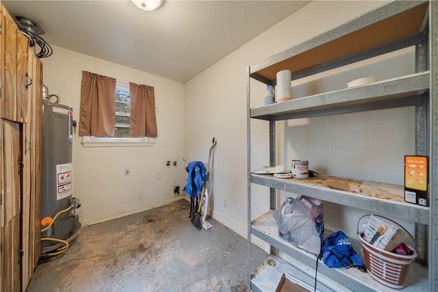 storage area featuring gas water heater