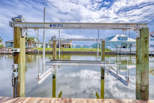 dock area with a water view