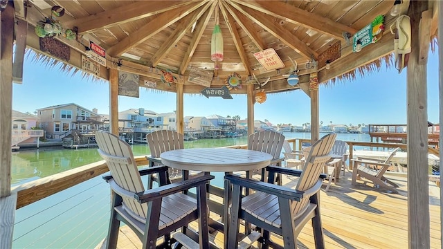 15354 Caravel Dr, Corpus Christi, TX 78418 - wooden terrace featuring a water view and a gazebo