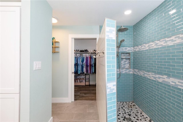 15354 Caravel Dr, Corpus Christi, TX 78418 - full bath with a walk in shower, tile patterned floors, baseboards, a spacious closet, and recessed lighting