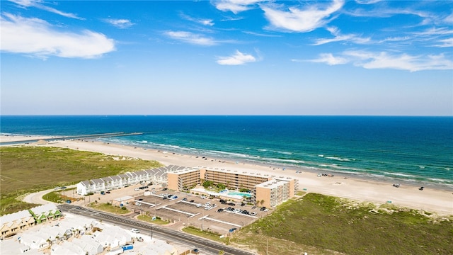 aerial view with a view of the beach and a water view