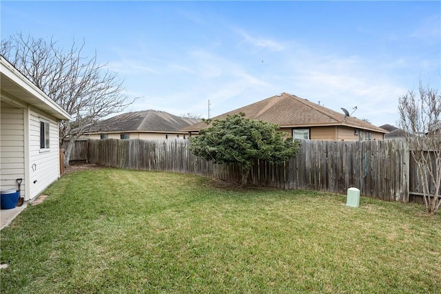 view of yard with a fenced backyard