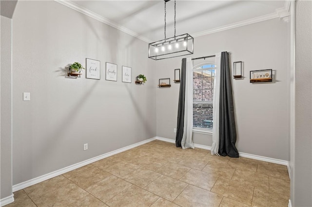 3902 Elvis Dr, Corpus Christi, TX 78414 - unfurnished dining area with ornamental molding, light tile patterned floors, and baseboards