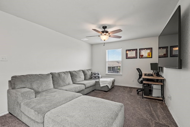 1947 Brandywine Dr, New Braunfels, TX 78132 - office with dark colored carpet, a ceiling fan, and baseboards