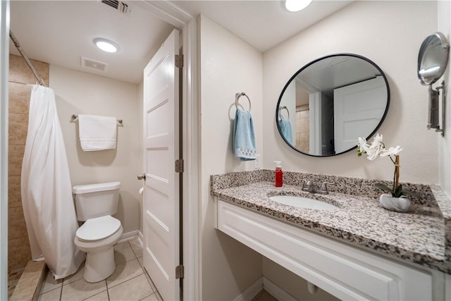 full bath featuring toilet, visible vents, tile patterned flooring, and vanity