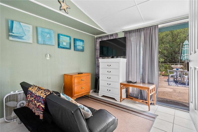 627 S Fuqua St, Rockport, TX 78382 - living room featuring vaulted ceiling and light tile patterned flooring