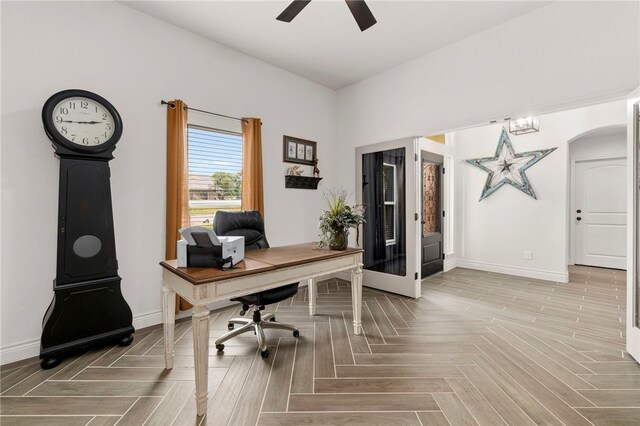177 Glenvalley Cir, Bandera, TX 78003 - office area with a ceiling fan and baseboards