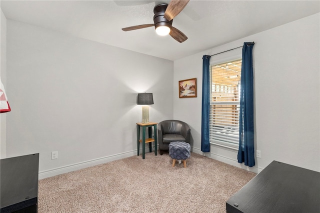177 Glenvalley Cir, Bandera, TX 78003 - sitting room with ceiling fan, carpet flooring, and baseboards