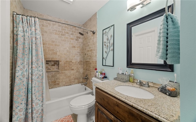 full bathroom with vanity, toilet, and shower / tub combo