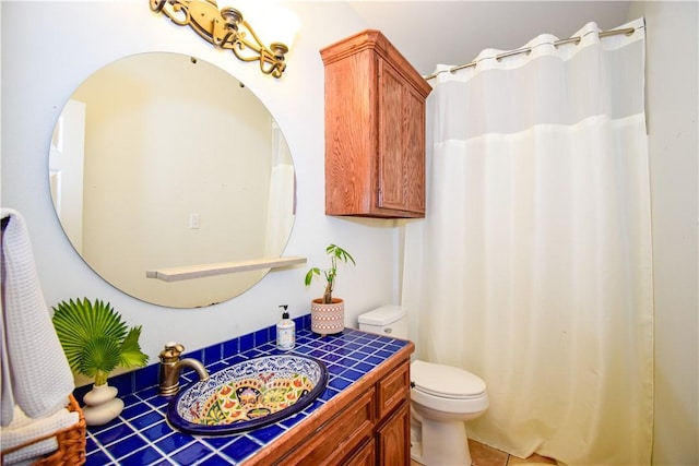 15854 El Soccorro, Corpus Christi, TX 78418 - full bathroom with vanity, curtained shower, and tile patterned flooring