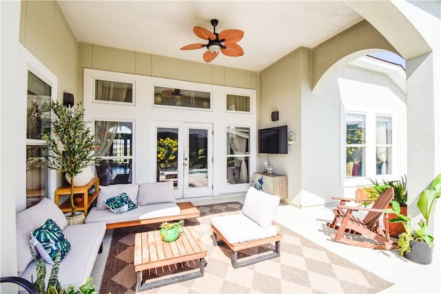 15854 El Soccorro, Corpus Christi, TX 78418 - view of patio / terrace featuring french doors, ceiling fan, and an outdoor hangout area