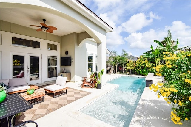 15854 El Soccorro, Corpus Christi, TX 78418 - outdoor pool featuring a patio, ceiling fan, outdoor lounge area, and french doors