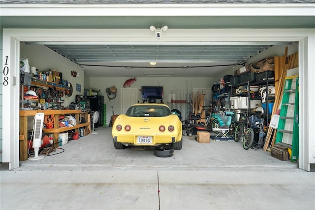 garage featuring a workshop area