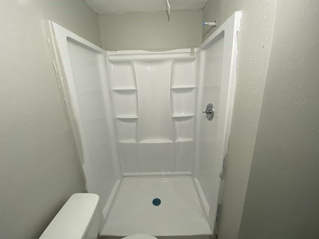 bathroom featuring toilet and walk in shower