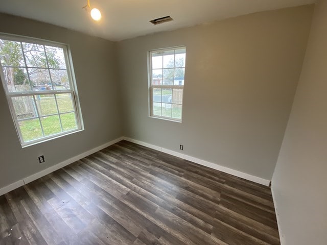 spare room featuring dark wood-type flooring and a wealth of natural light