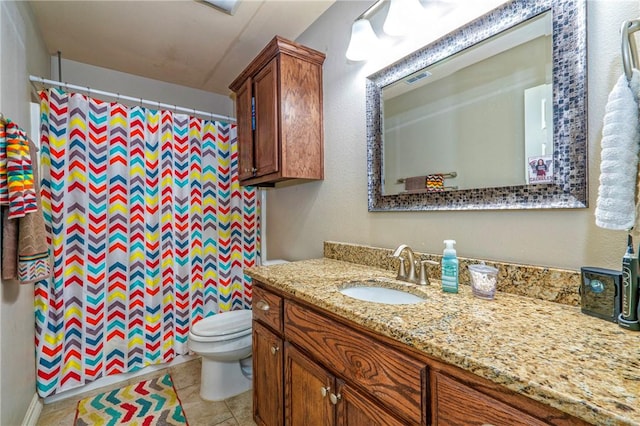 4522 Big Cyprus, Corpus Christi, TX 78410 - bathroom featuring vanity, toilet, tile patterned floors, a shower with shower curtain, and visible vents