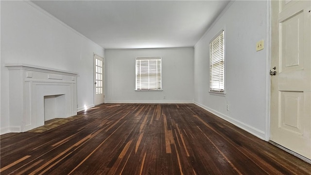 unfurnished living room with dark hardwood / wood-style flooring