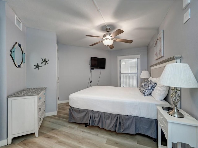 800 Sandcastle Dr Unit 129, Port Aransas, TX 78373 - bedroom with light wood-style flooring, baseboards, and ceiling fan