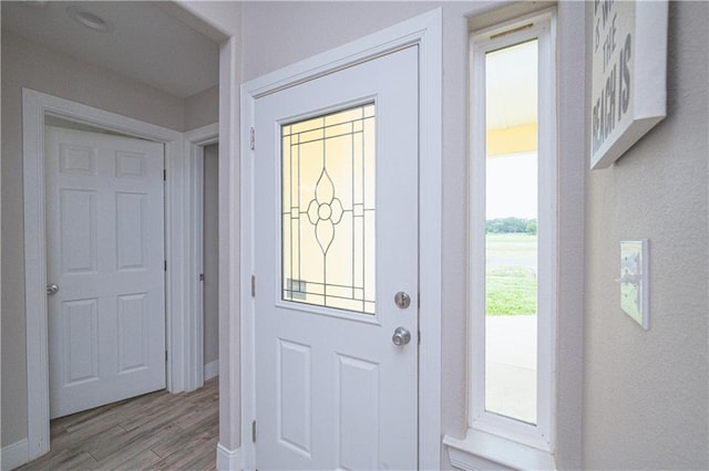 entryway with light hardwood / wood-style flooring