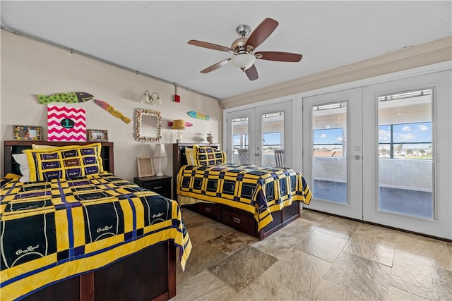 14300 S Padre Island Dr Unit 224, Corpus Christi, TX 78418 - bedroom with stone finish floor, french doors, multiple windows, and access to exterior