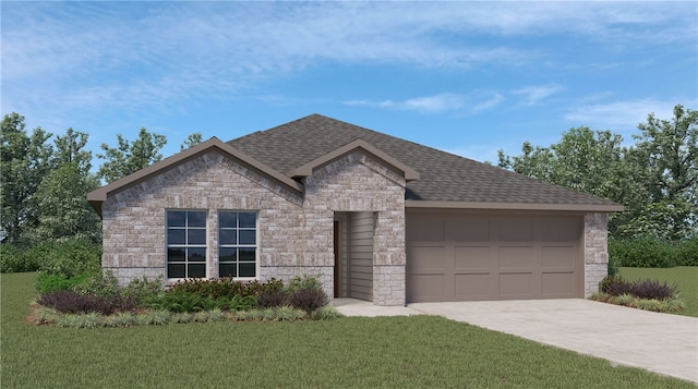 view of front of home featuring a garage and a front lawn