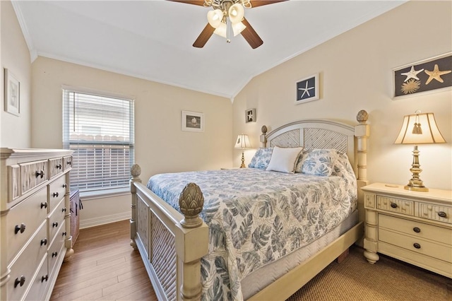 13805 Hawksnest Bay Dr, Corpus Christi, TX 78418 - bedroom featuring lofted ceiling, dark wood-type flooring, crown molding, and ceiling fan