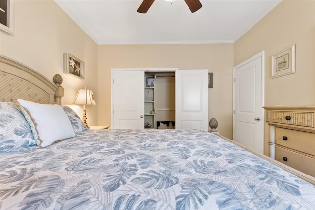 13805 Hawksnest Bay Dr, Corpus Christi, TX 78418 - bedroom featuring ornamental molding, a closet, and ceiling fan