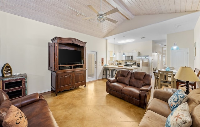 2212 State Highway 361, Port Aransas, TX 78373 - living room with ceiling fan, light tile patterned floors, and wood ceiling