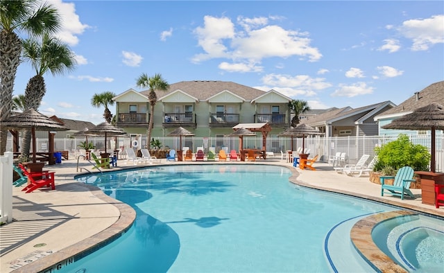 2212 State Highway 361, Port Aransas, TX 78373 - view of swimming pool with a patio, a gazebo, a residential view, and a pool with connected hot tub